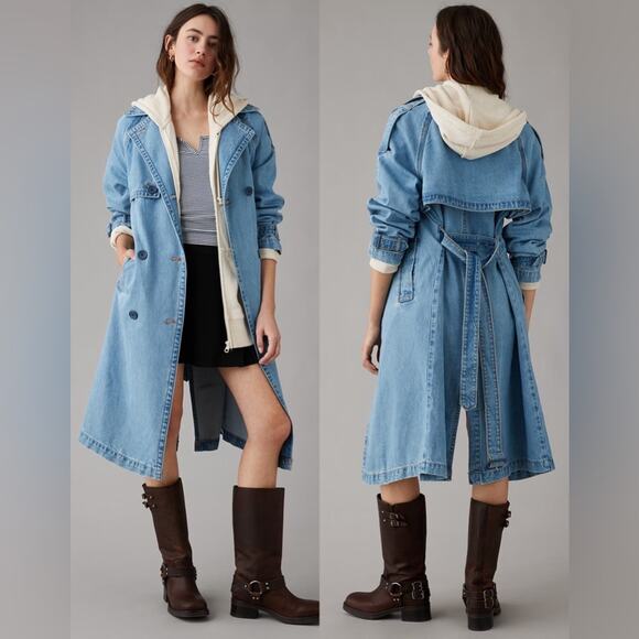 NWT American Eagle Denim Trench Coat. - Picture 1 of 8